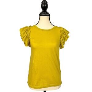 Industry Republic Double Flutter Sleeve Cotton Top Pear Color Women sz XS